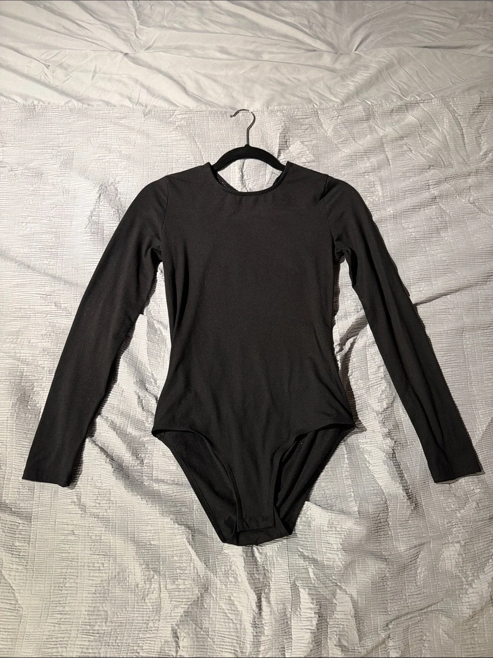 Women's Long Sleeve open back Lace-Accent Bodysuit - Black